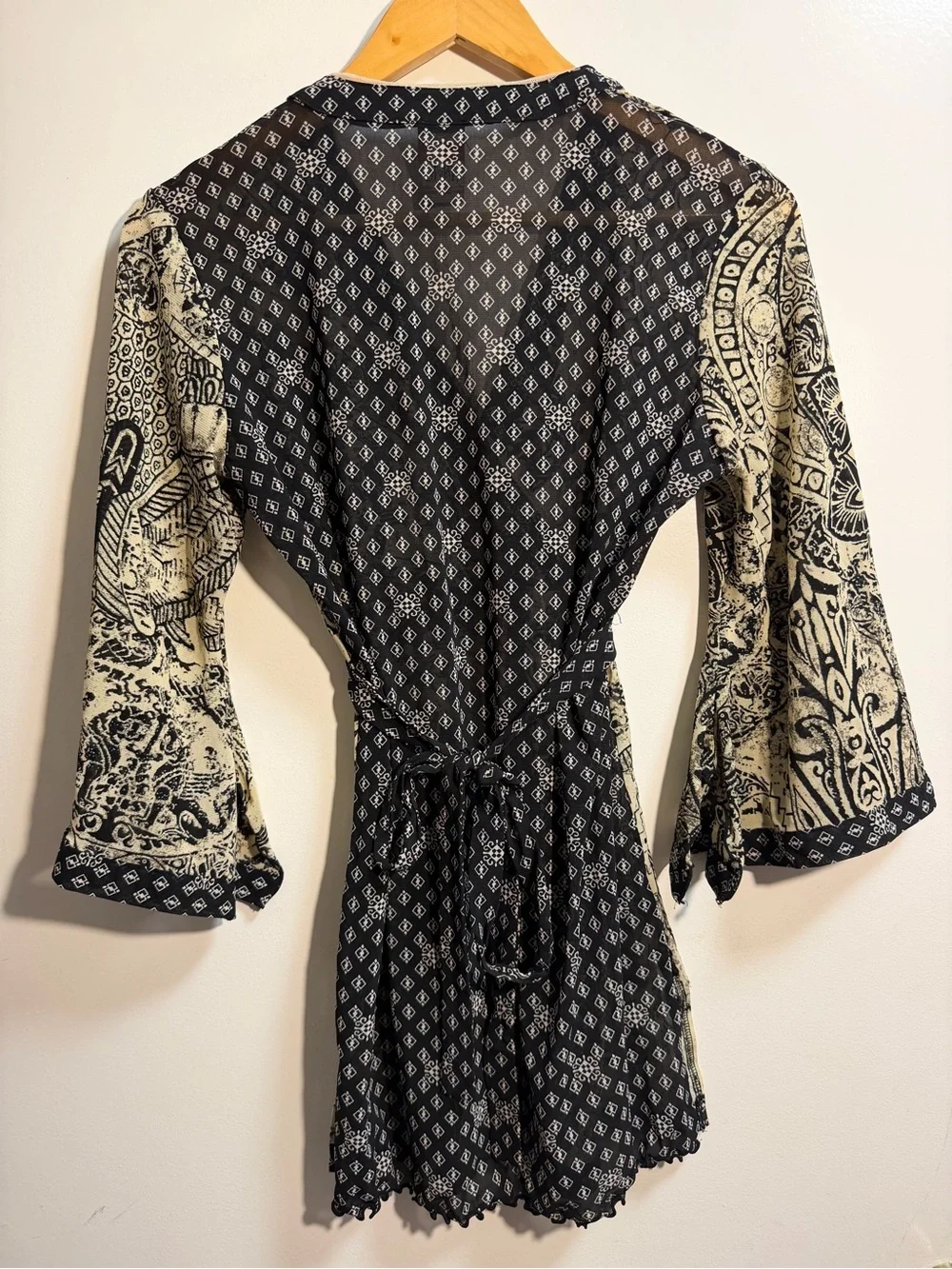 Vintage ANAC by Kimi Wearable Art Tie Belt Bell Sleeve Kimono Tunic Medium - Picture 7 of 11